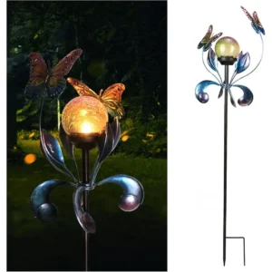 Solar Butterfly Crackle Glass Globe Garden Stake