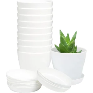 10 Pcs Plastic Planters with Trays, White