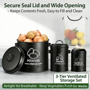 Metal Potato Onion & Garlic Storage Containers with Lids & Air Holes