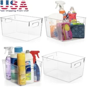 4 Pack Clear Plastic Storage Bins