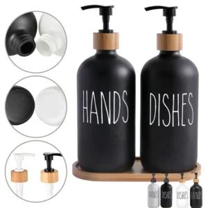 Hand & Dish Soap Dispenser Set With Bamboo Tray